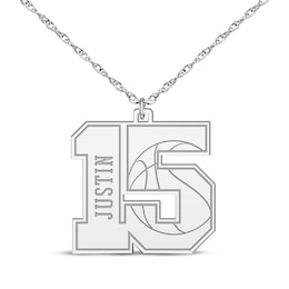 Basketball Double Digit Number & Name Necklace Sterling Silver 22&quot;