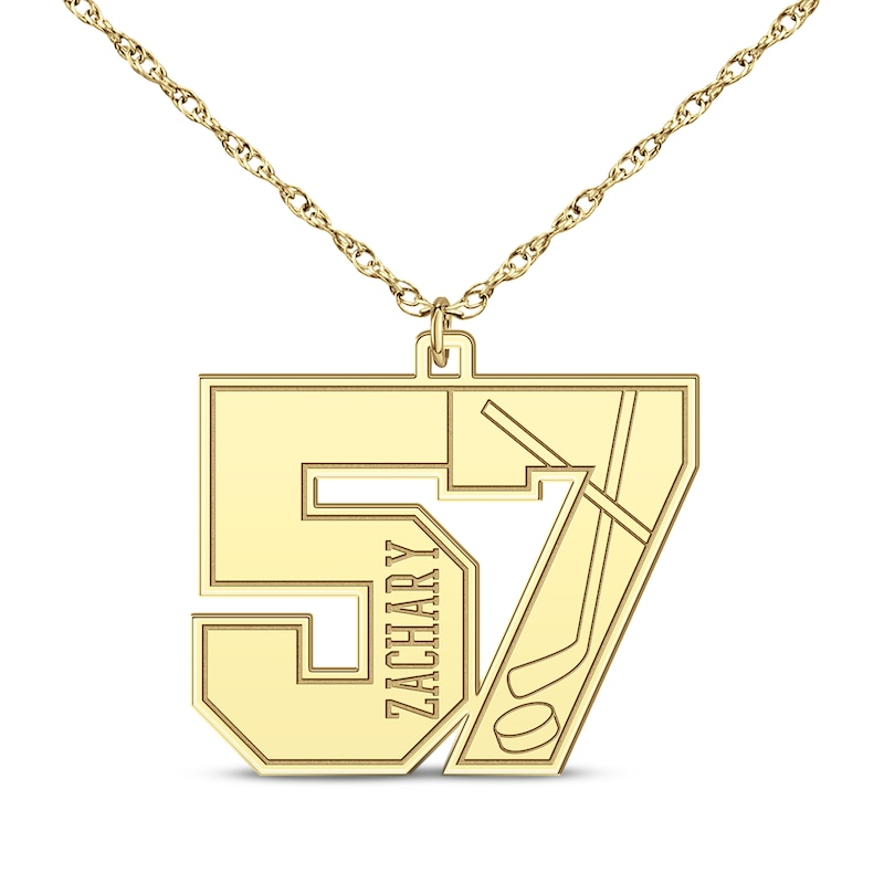 Main Image 1 of Hockey Double Digit Number & Name Necklace 14K Yellow Gold 22&quot;