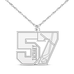 Hockey Double Digit Number & Name Necklace Sterling Silver 22&quot;