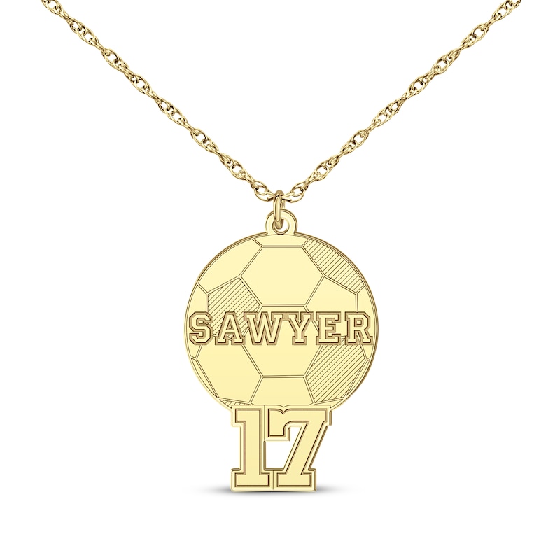 Main Image 1 of Soccer Name & Number Necklace 14K Yellow Gold 22&quot;