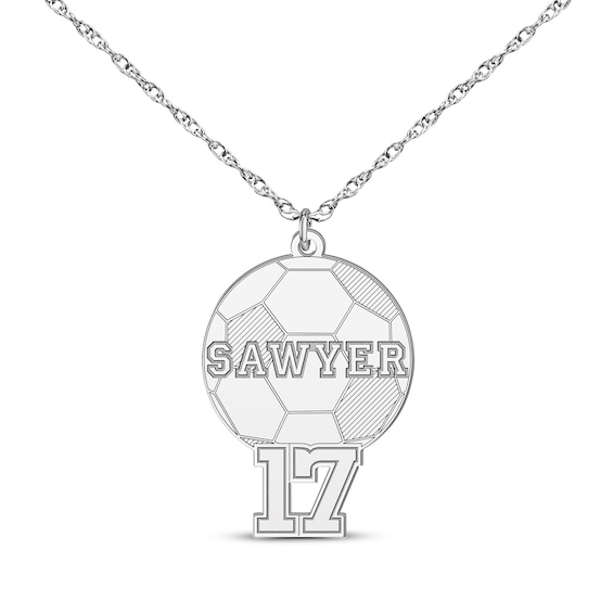Soccer Name & Number Necklace Sterling Silver 22"