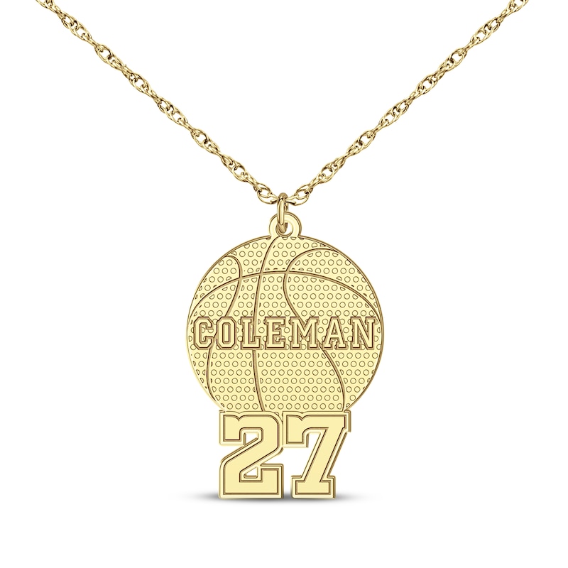 Main Image 1 of Basketball Name & Number Necklace 10K Yellow Gold 22&quot;