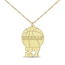 Basketball Name & Number Necklace 14K Yellow Gold 22&quot;