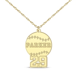 Baseball Name & Number Necklace 10K Yellow Gold 22&quot;