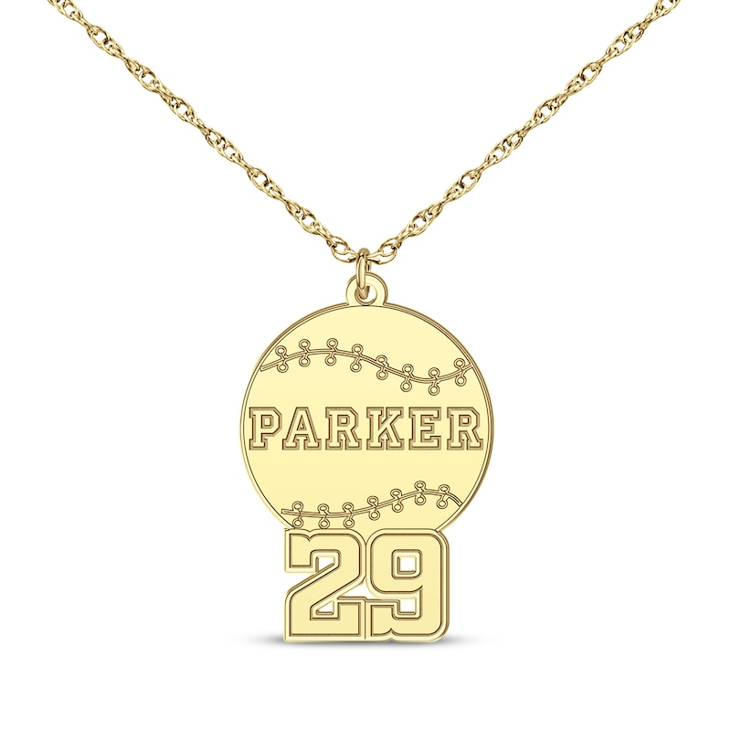 Main Image 1 of Baseball Name & Number Necklace 10K Yellow Gold 22&quot;