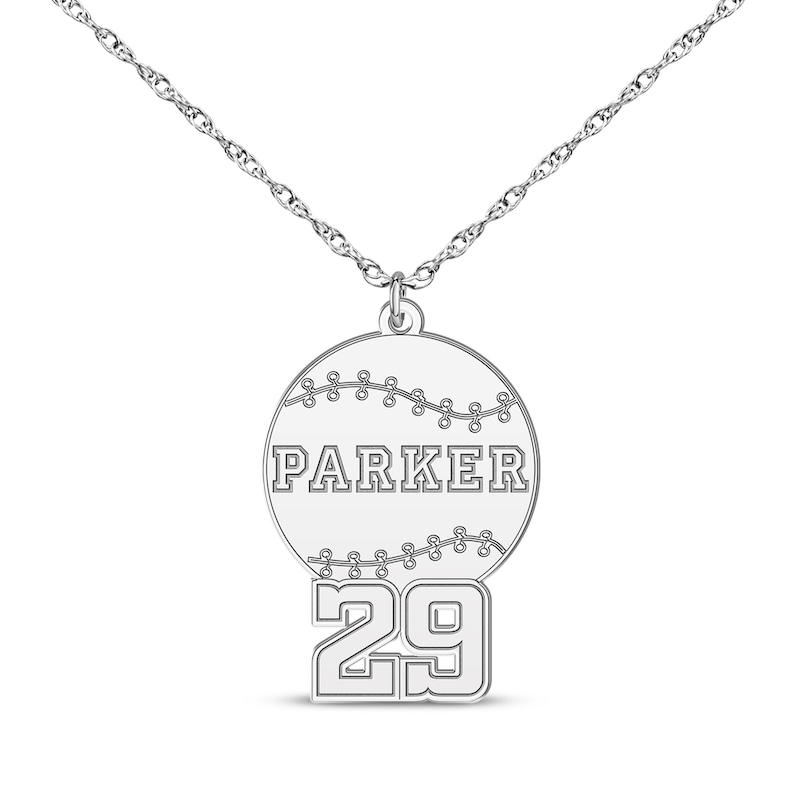 Baseball Name & Number Necklace Sterling Silver 22"