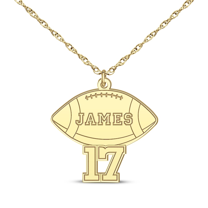 Main Image 1 of Football Name & Number Necklace 10K Yellow Gold 22&quot;