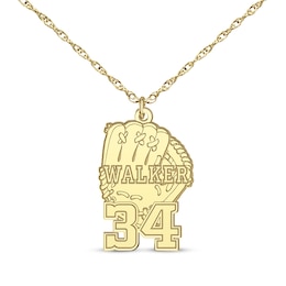 Baseball Glove Name & Number Necklace 14K Yellow Gold 22&quot;