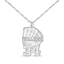 Baseball Glove Name & Number Necklace Sterling Silver 22&quot;