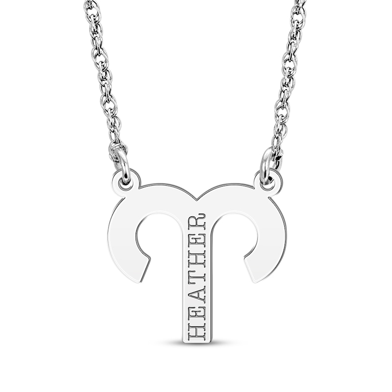 Main Image 1 of Aries Zodiac Symbol Name Necklace 14K White Gold 18&quot;