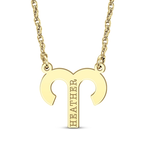 Aries Zodiac Symbol Name Necklace 14K Gold 18