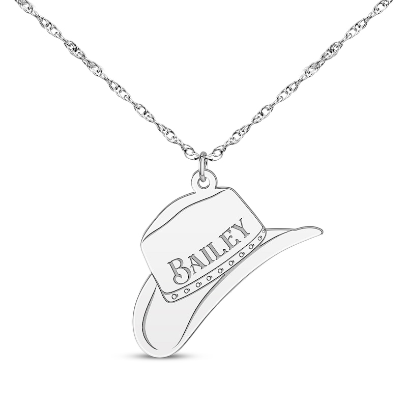 Main Image 1 of Cowboy Hat Necklace 14K White Gold 18&quot;