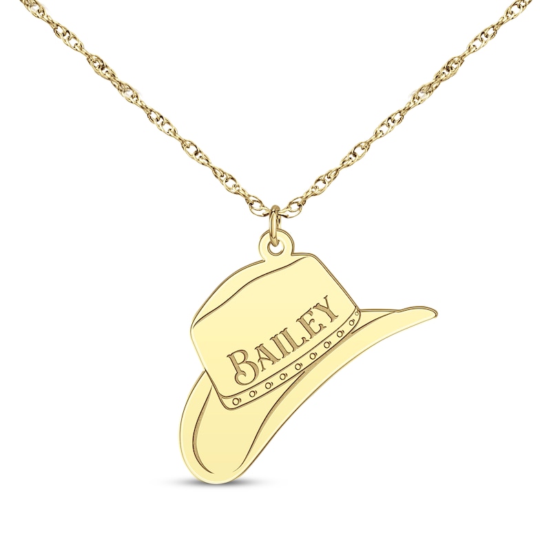 Cowboy Hat Necklace 14K Yellow Gold 18"
