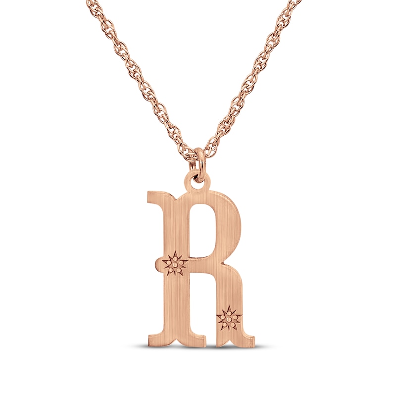 Brushed Letter Necklace 14K Rose Gold 18"