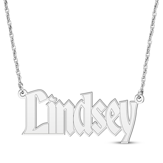 Gothic Name Necklace 10K White Gold 18"