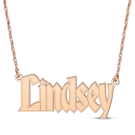 Gothic Name Necklace 14K Rose Gold 18"