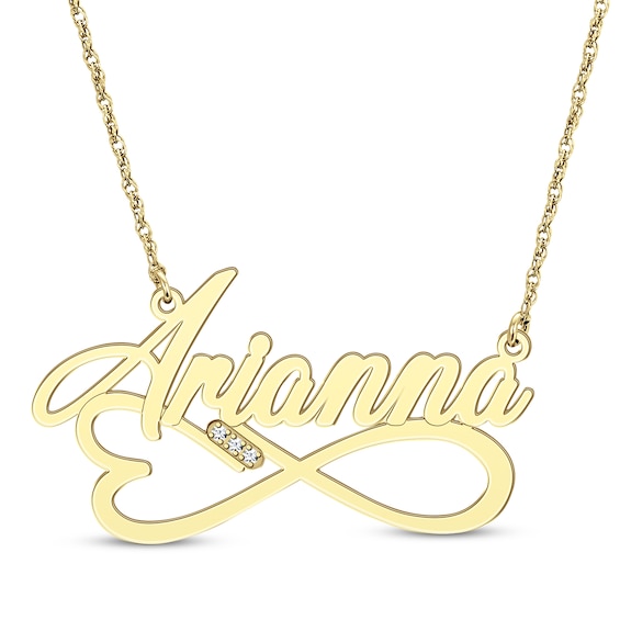 Diamond Accent Heart & Infinity Name Necklace 10K Yellow Gold 18"