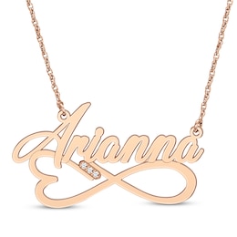 Diamond Accent Heart & Infinity Name Necklace 14K Rose Gold 18&quot;