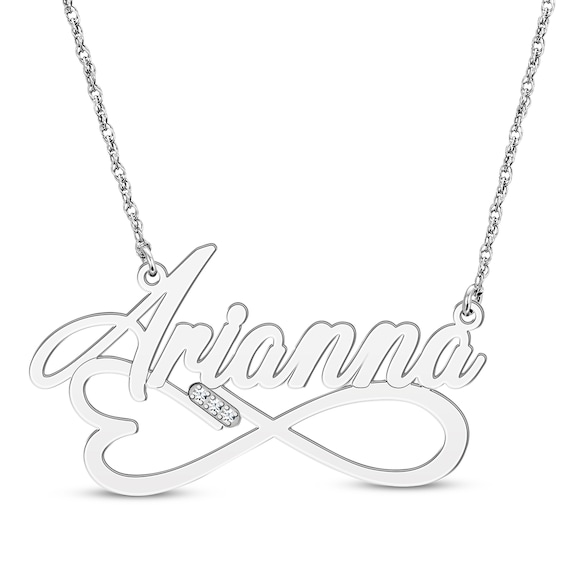 Diamond Accent Heart & Infinity Name Necklace 14K White Gold 18"