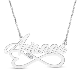 Diamond Accent Heart & Infinity Name Necklace Sterling Silver 18&quot;