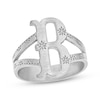 Thumbnail Image 1 of Brushed Starburst Letter Ring 10K White Gold