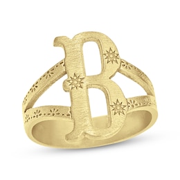 Brushed Starburst Letter Ring 10K Yellow Gold