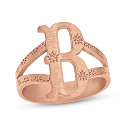 Brushed Starburst Letter Ring 14K Rose Gold