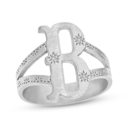 Brushed Starburst Letter Ring 14K White Gold