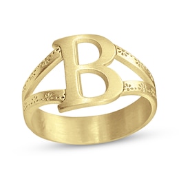 Brushed Letter Ring 10K Yellow Gold