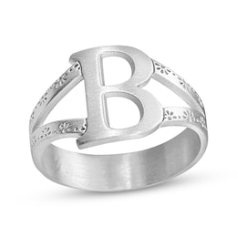 Brushed Letter Ring 14K White Gold