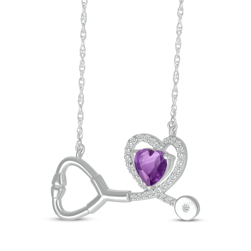 Main Image 2 of Heart-Shaped Amethyst & White Lab-Created Sapphire Stethoscope Necklace Sterling Silver 17&quot;