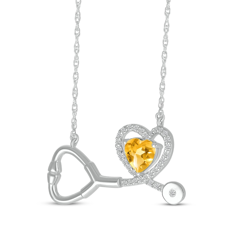 Main Image 2 of Heart-Shaped Citrine & White Lab-Created Sapphire Stethoscope Necklace Sterling Silver 17&quot;