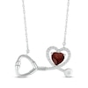 Thumbnail Image 1 of Heart-Shaped Garnet & White Lab-Created Sapphire Stethoscope Necklace Sterling Silver 17&quot;