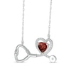 Thumbnail Image 2 of Heart-Shaped Garnet & White Lab-Created Sapphire Stethoscope Necklace Sterling Silver 17&quot;