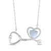 Thumbnail Image 1 of Heart-Shaped Lab-Created Opal & White Lab-Created Sapphire Stethoscope Necklace Sterling Silver 17&quot;