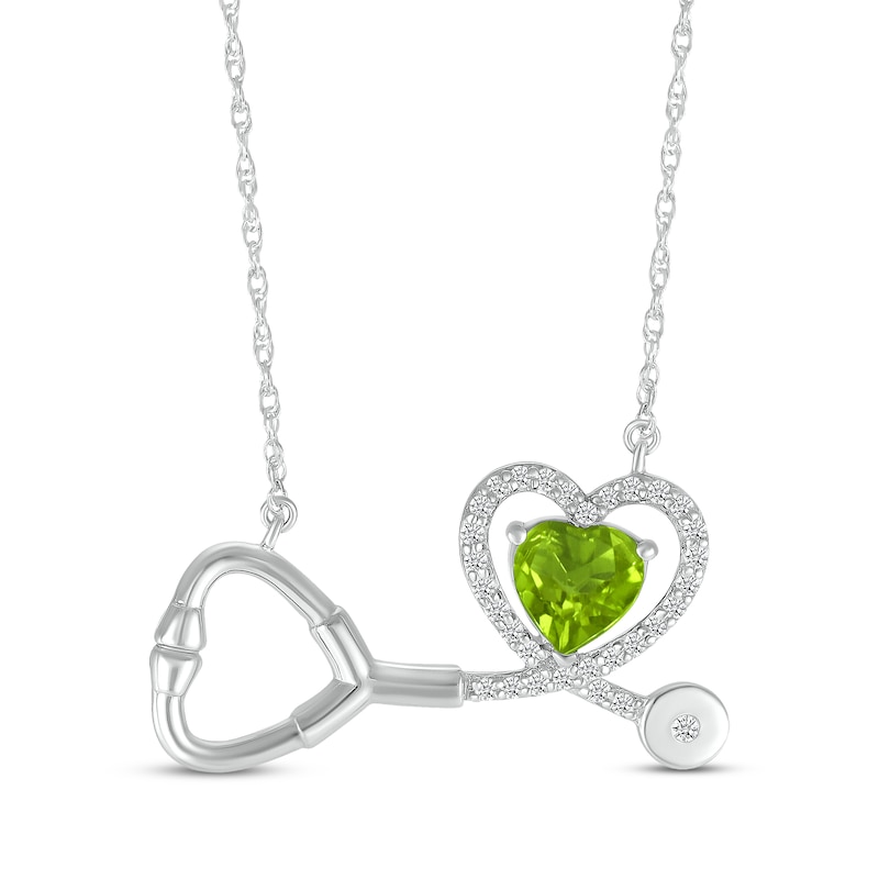 Main Image 1 of Heart-Shaped Peridot & White Lab-Created Sapphire Stethoscope Necklace Sterling Silver 17&quot;