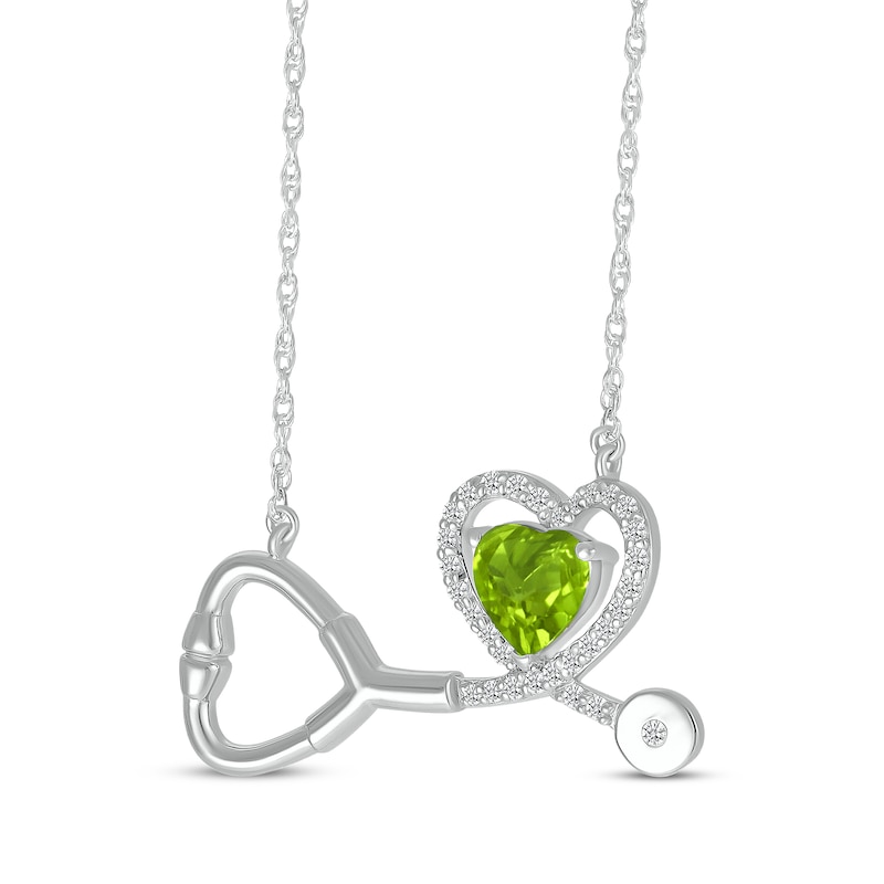 Main Image 2 of Heart-Shaped Peridot & White Lab-Created Sapphire Stethoscope Necklace Sterling Silver 17&quot;