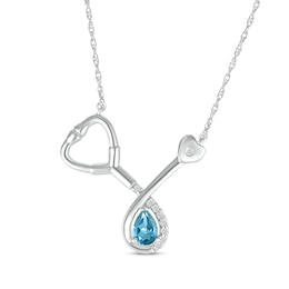 Pear-Shaped Blue Topaz & White Lab-Created Sapphire Stethoscope Necklace Sterling Silver 17&quot;