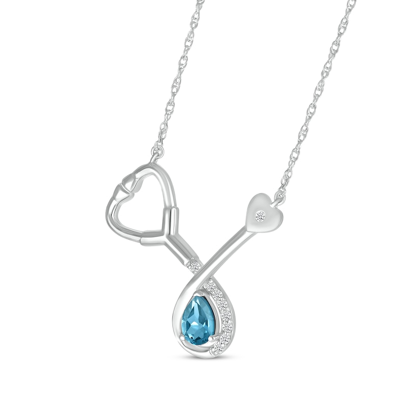 Main Image 2 of Pear-Shaped Blue Topaz & White Lab-Created Sapphire Stethoscope Necklace Sterling Silver 17&quot;