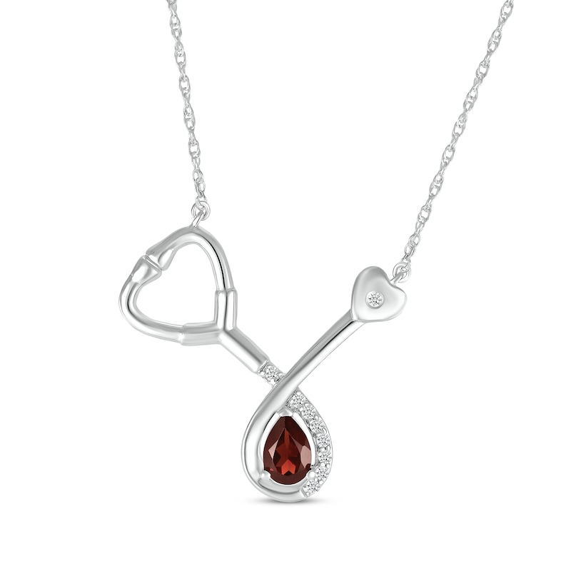 Main Image 1 of Pear-Shaped Garnet & White Lab-Created Sapphire Stethoscope Necklace Sterling Silver 17&quot;