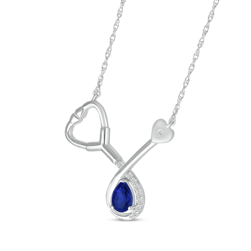 Main Image 2 of Pear-Shaped Blue Lab-Created Sapphire & White Lab-Created Sapphire Stethoscope Necklace Sterling Silver 17&quot;