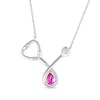 Thumbnail Image 1 of Pear-Shaped Pink Lab-Created Sapphire & White Lab-Created Sapphire Stethoscope Necklace Sterling Silver 17&quot;