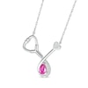 Thumbnail Image 2 of Pear-Shaped Pink Lab-Created Sapphire & White Lab-Created Sapphire Stethoscope Necklace Sterling Silver 17&quot;