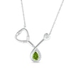 Thumbnail Image 1 of Pear-Shaped Peridot & White Lab-Created Sapphire Stethoscope Necklace Sterling Silver 17&quot;