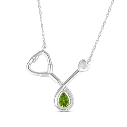 Pear-Shaped Peridot & White Lab-Created Sapphire Stethoscope Necklace Sterling Silver 17&quot;