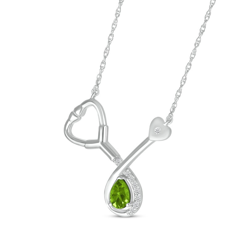 Main Image 2 of Pear-Shaped Peridot & White Lab-Created Sapphire Stethoscope Necklace Sterling Silver 17&quot;