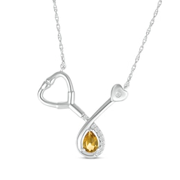 Pear-Shaped Citrine & White Lab-Created Sapphire Stethoscope Necklace Sterling Silver 17&quot;