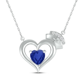 Blue & White Lab-Created Sapphire Heart Necklace Sterling Silver 18