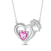 Thumbnail Image 2 of Heart-Shaped Pink Lab-Created Sapphire & White Lab-Created Sapphire Nurse Necklace Sterling Silver 17&quot;