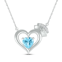 Heart-Shaped Blue Topaz & White Lab-Created Sapphire Nurse Necklace Sterling Silver 17&quot;